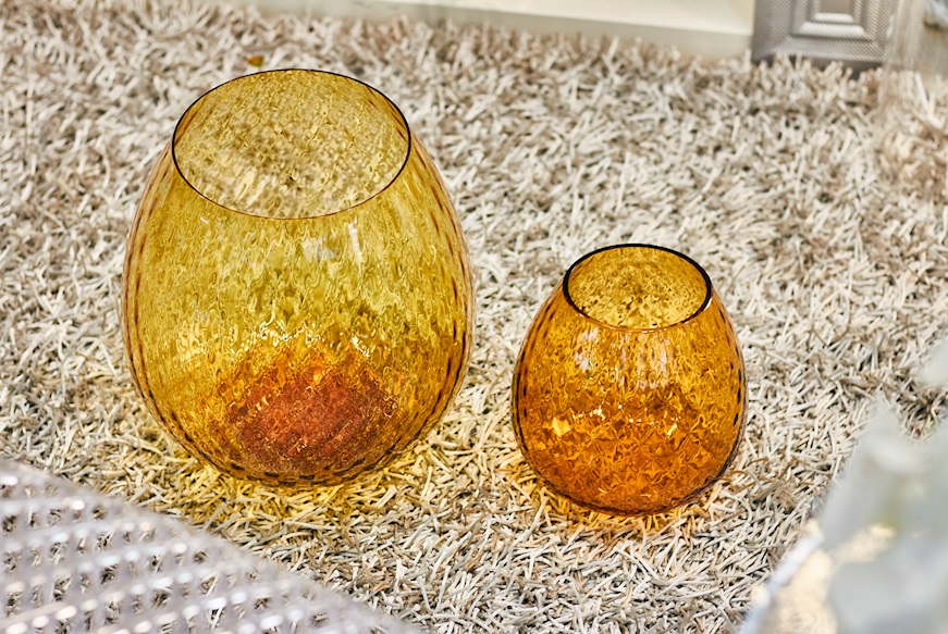 Vaso Portacandela Macramè XXL vetro di Murano color Ambra Nasonmoretti