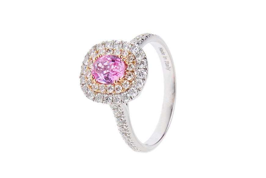 Anello oro 750‰ con diamanti ct. 0,73 e zaffiro rosa ct. 0,70 Davite & Delucchi