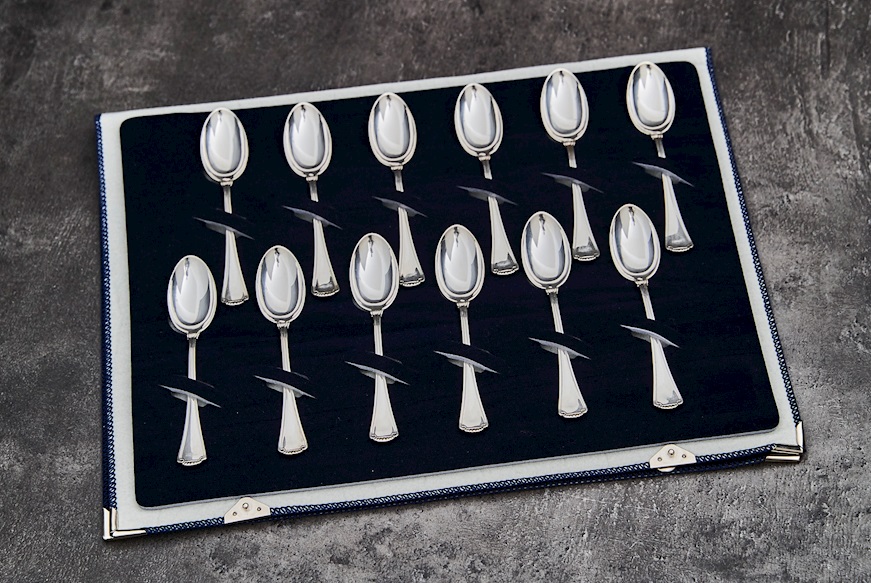Set cucchiaini argento 12 pezzi con manico perlinato Selezione Zanolli