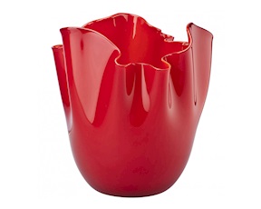 Vaso Fazzoletto vetro di Murano opalino rosso Venini