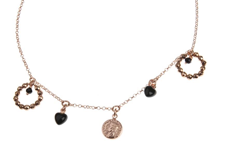 Collana argento rosè con cerchio a palline e moneta Selezione Zanolli