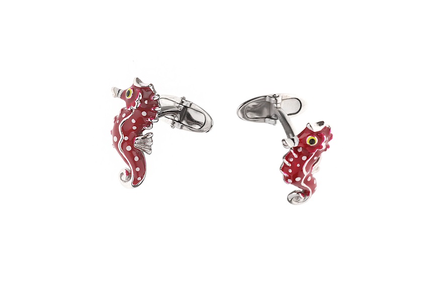 Cufflinks silver seahorse in red enamel Selezione Zanolli
