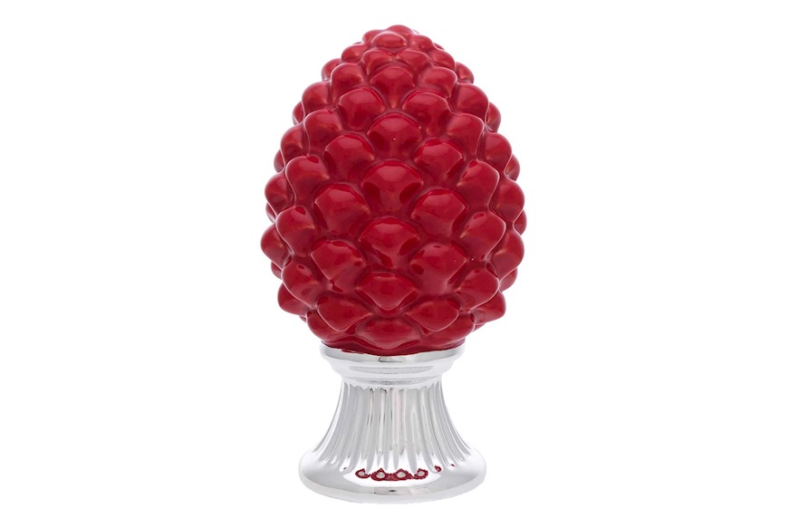 Red Pine Cone porcelain with silver base Selezione Zanolli