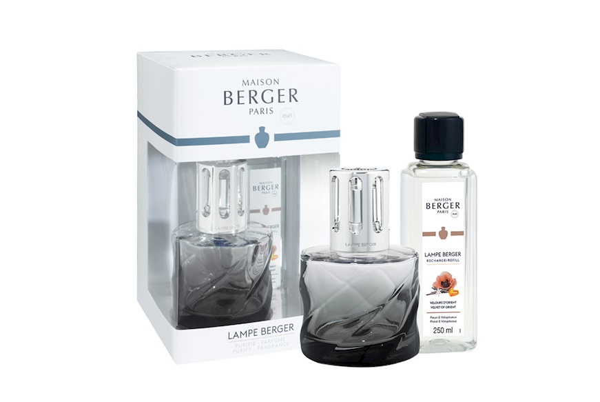 Gift Pack Lamp Spirale Noire with 250 ml perfume Velours d'Orient Maison Berger Paris