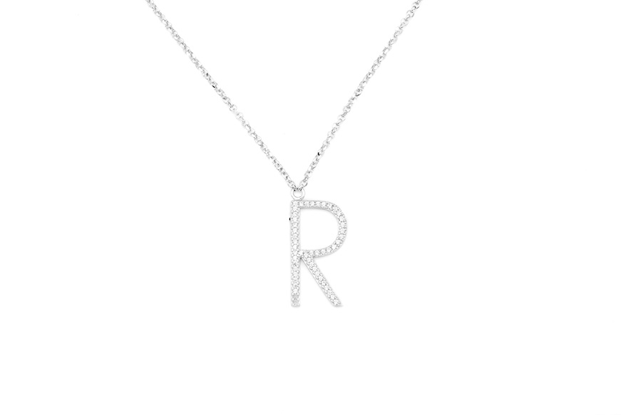 Necklace Dancing Names silver with R letter pendant in cubic zirconia Sovrani
