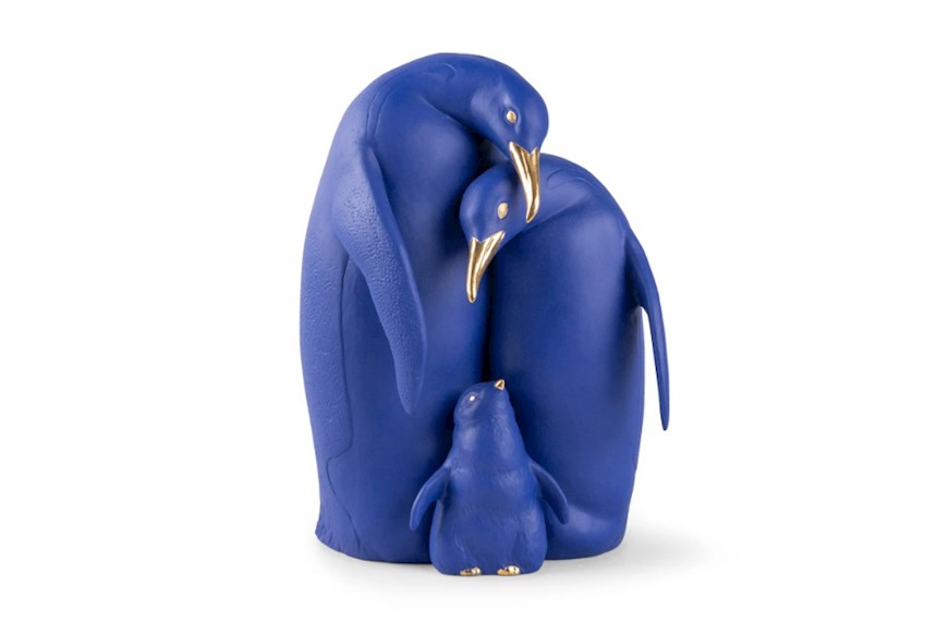 Family of Penguins porcelain blue and gold Lladro'