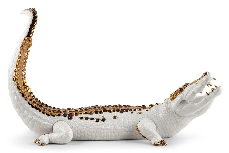 Crocodile porcelain white and copper Lladro'