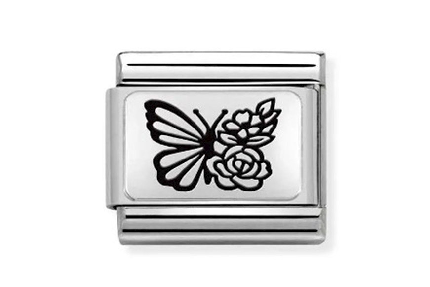 Farfalla con fiori Composable acciaio e argento Nomination