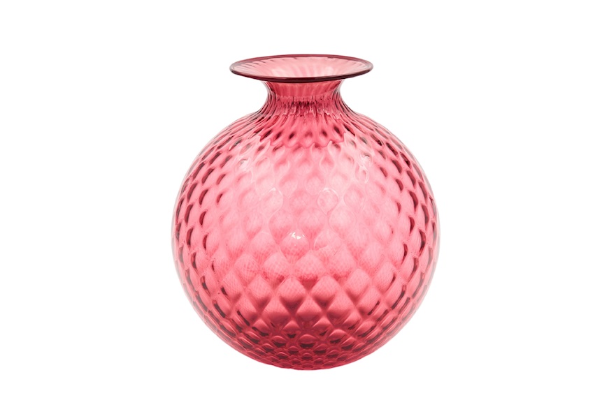 Vaso Monofiore Balloton vetro di Murano magenta con filo rosso Venini