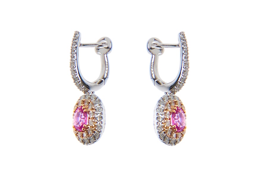 Earrings gold 750‰ with diamonds ct. 0,78 and pink sapphire ct. 1,00 Davite & Delucchi