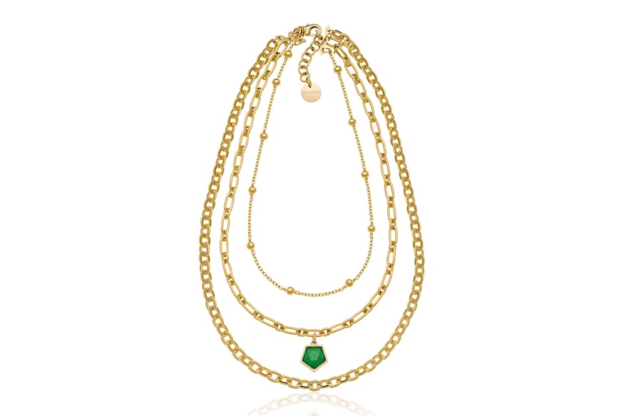 Necklace Gipsy in gilded bronze with green pendant Unoaerre