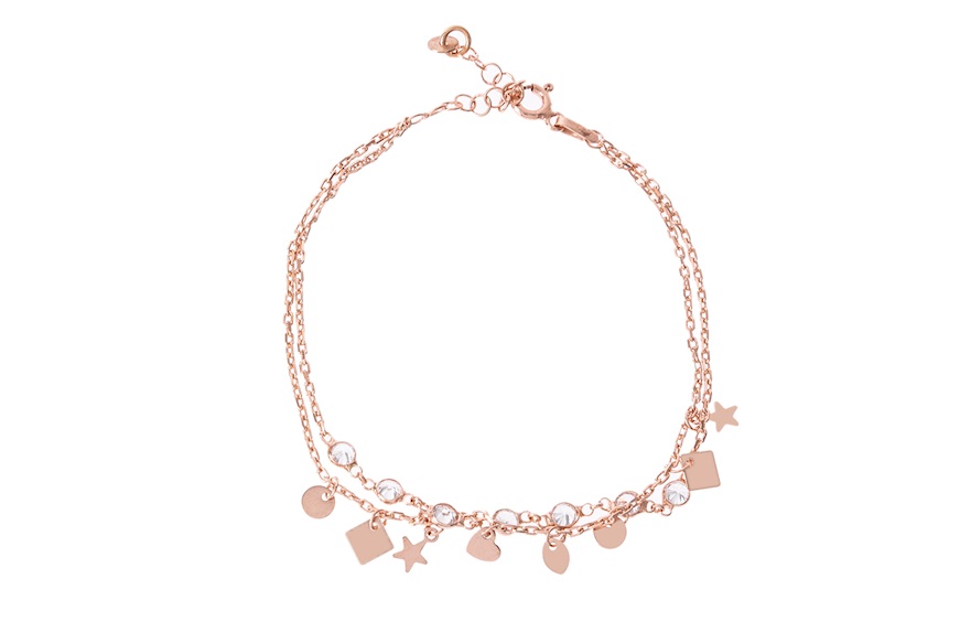 Bracelet silver rosè with mixed charms and white zircons Selezione Zanolli