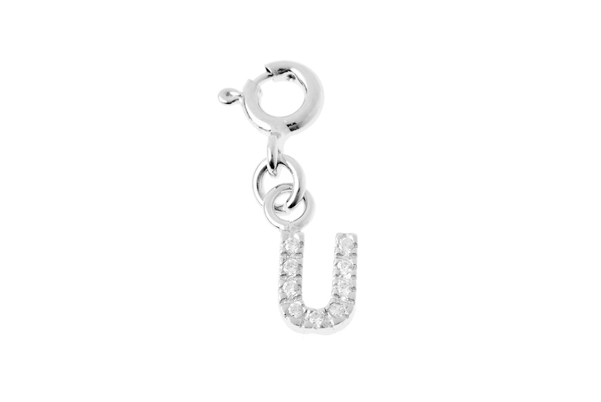 U Letter Charm silver with zircons Sovrani