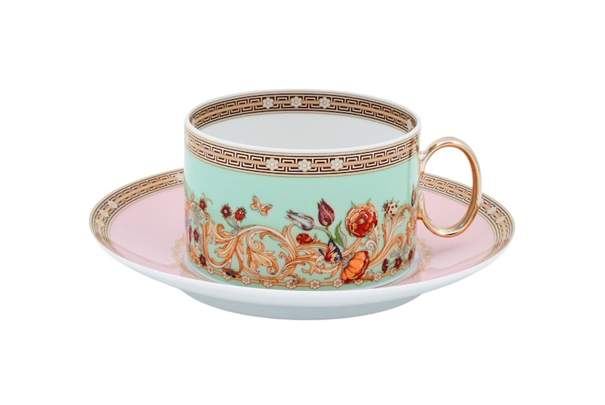 Tea cup Le Jardin porcelain with saucer Versace