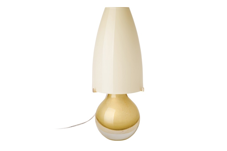 Lampada da tavolo Argea vetro di Murano pagliesco foglia oro e lattimo Venini