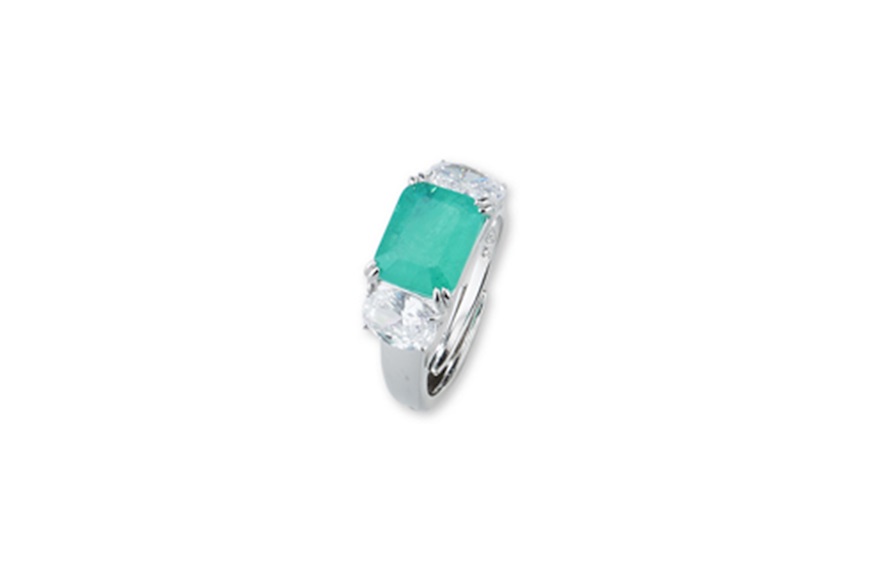 Ring Luce silver with cubic zirconia and green fusion stone Sovrani