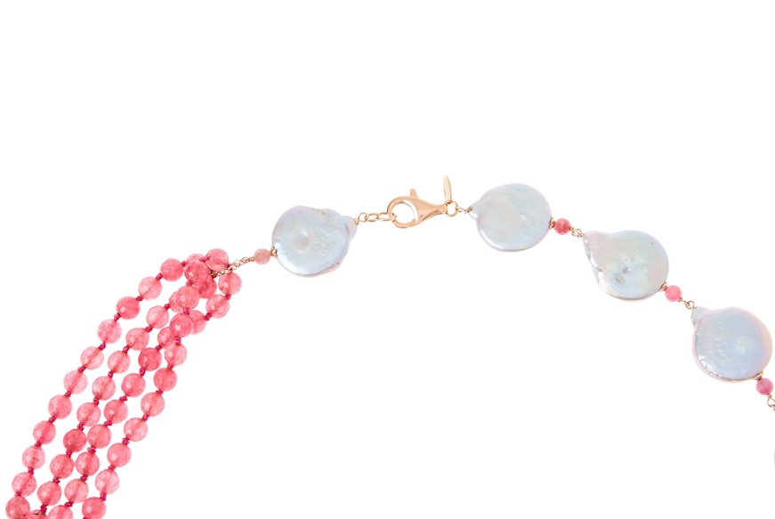 Necklace silver rosè with pink jade and pearls Luisa della Salda