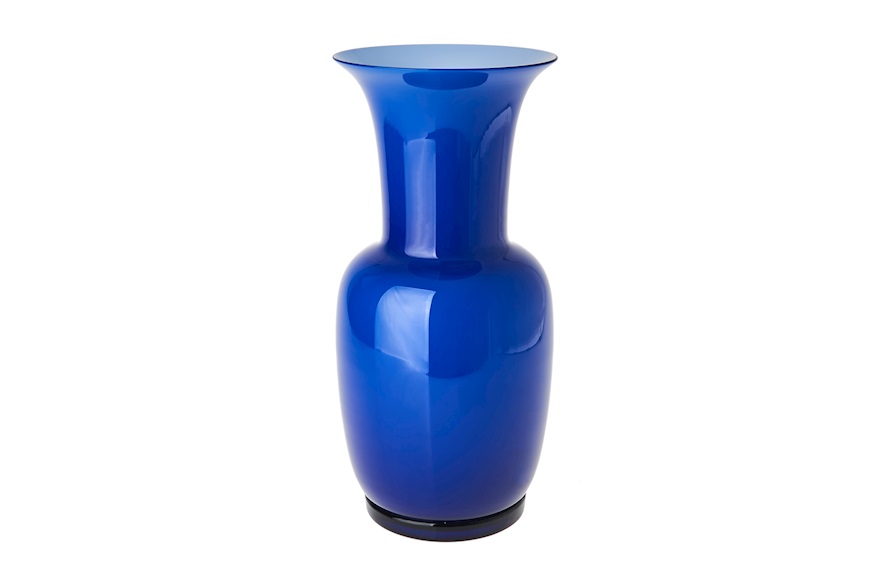 Vase Opalino Murano glass sea blue and milk white Venini