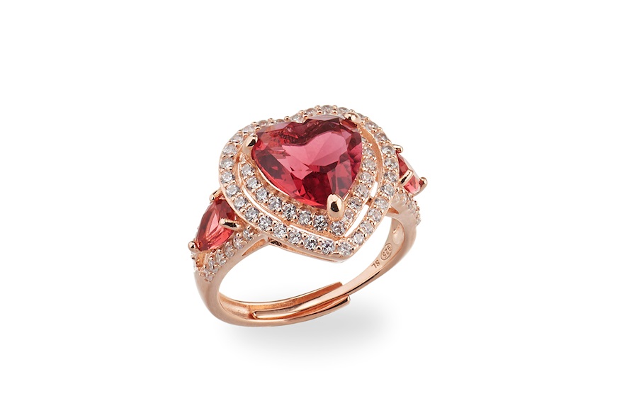 Heart Ring Luce silver rosè with white cubic zirconia and ruby zircons Sovrani