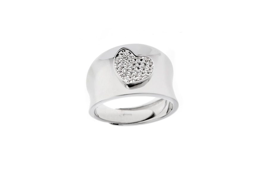 Ring Heart silver band with central heart and zircons Selezione Zanolli