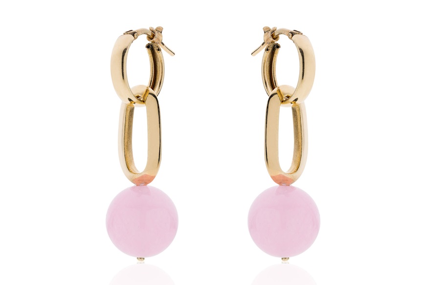 Pendant earrings Cherry in gilded bronze with pink pearl Unoaerre