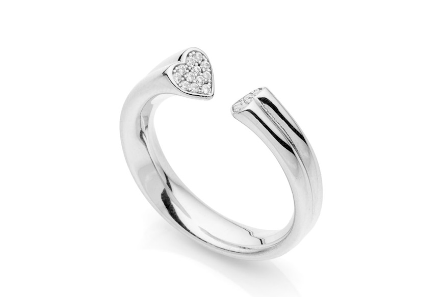 Open ring Luxury silver with heart of white zircons Unoaerre