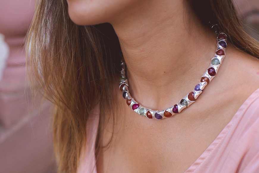 Necklace Rainbow silver with multicolored stones Selezione Zanolli