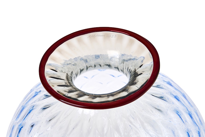 Vaso Monofiore Balloton vetro di Murano iceberg con filo rosso Venini