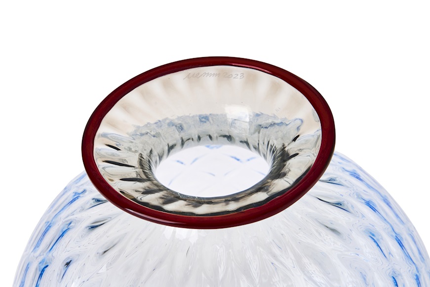 Vase Monofiore Balloton Murano glass iceberg with red ring Venini