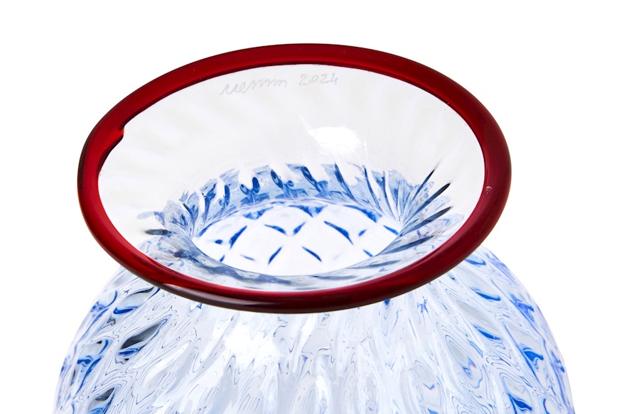 Vase Fiori Balloton Murano glass iceberg with red ring Venini