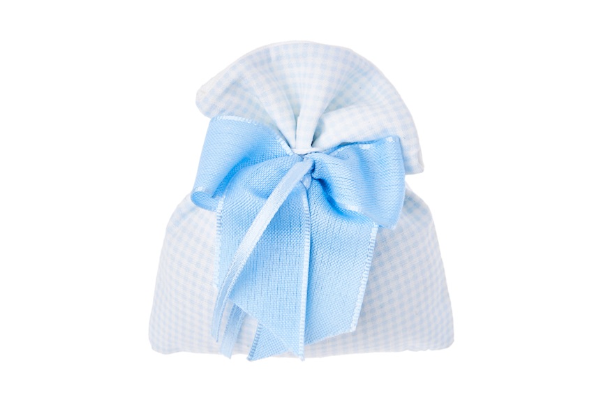Sacchetto Portaconfetti quadretto vichy bianco e azzurro con nastro azzurro Selezione Zanolli