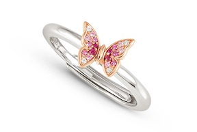 Anello Crysalis argento dorato con farfalla di zirconi rosa