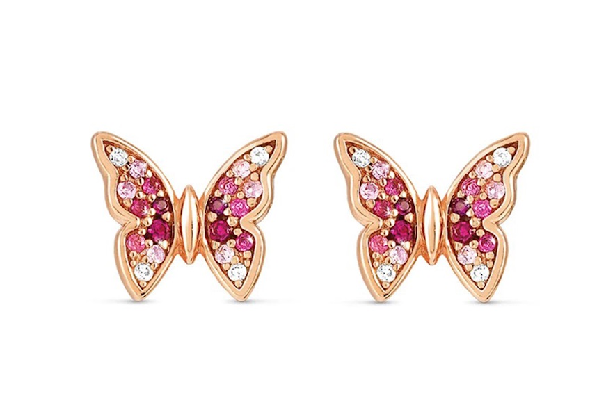 Orecchini Crysalis argento dorato con farfalla di zirconi rosa Nomination