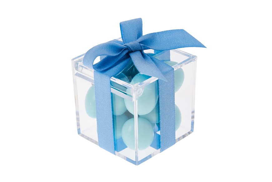 Scatolina in plexiglass con tenerezze azzurre e nastro azzurro Selezione Zanolli