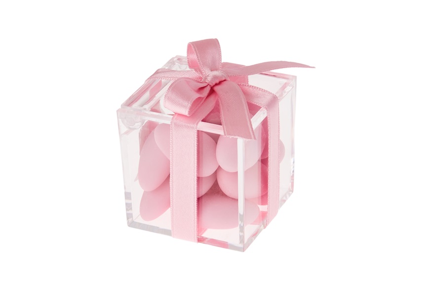 Scatolina in plexiglass con confetti rosa e nastro rosa Selezione Zanolli