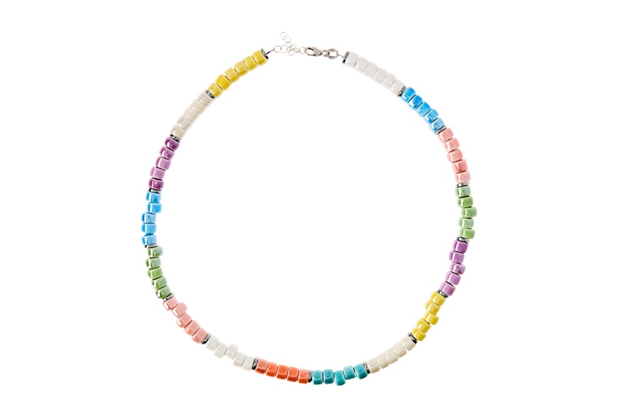 Necklace with multicolored ceramic cylinders Selezione Zanolli