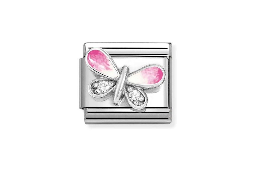 Pink Butterfly Composable steel silver and zircons Nomination