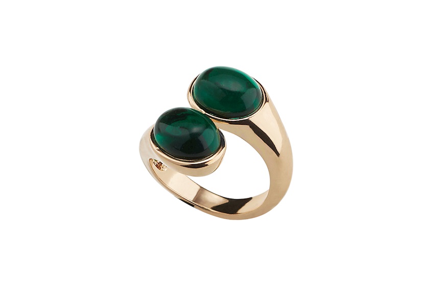 Ring Crystal Magic in golden brass with green cat's eye Sovrani