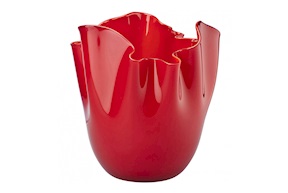 Vaso Fazzoletto vetro di Murano opalino rosso Venini