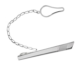 Fermacravatta Obliquo argento con fascia satinata Selezione Zanolli