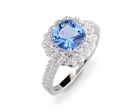 Anello argento con zirconi acquamarina e bianchi Sovrani