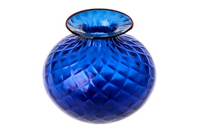 Vaso Monofiore Balloton vetro di Murano zaffiro con filo rosso Venini