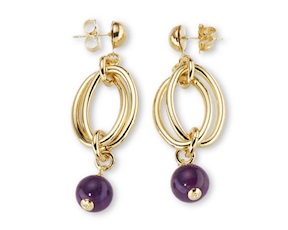 Orecchini pendenti Astree ottone finitura oro con ametista Sovrani