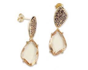 Orecchini pendenti argento dorato con ambra e zirconi Sovrani