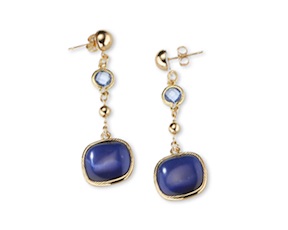 Orecchini Desiree ottone finitura oro con occhio di gatto blu Sovrani