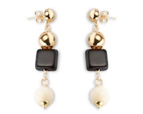 Orecchini pendenti ottone finitura oro con resina nera Sovrani