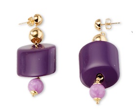 Orecchini pendenti ottone finitura oro con resine viola/panna giada kunzite e bambù Sovrani