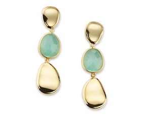 Orecchini pendenti ottone finitura oro con occhio di gatto verde acqua Sovrani