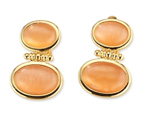 Orecchini ottone finitura oro con occhio di gatto arancio Sovrani