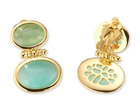 Orecchini ottone finitura oro con occhio di gatto verde acqua Sovrani